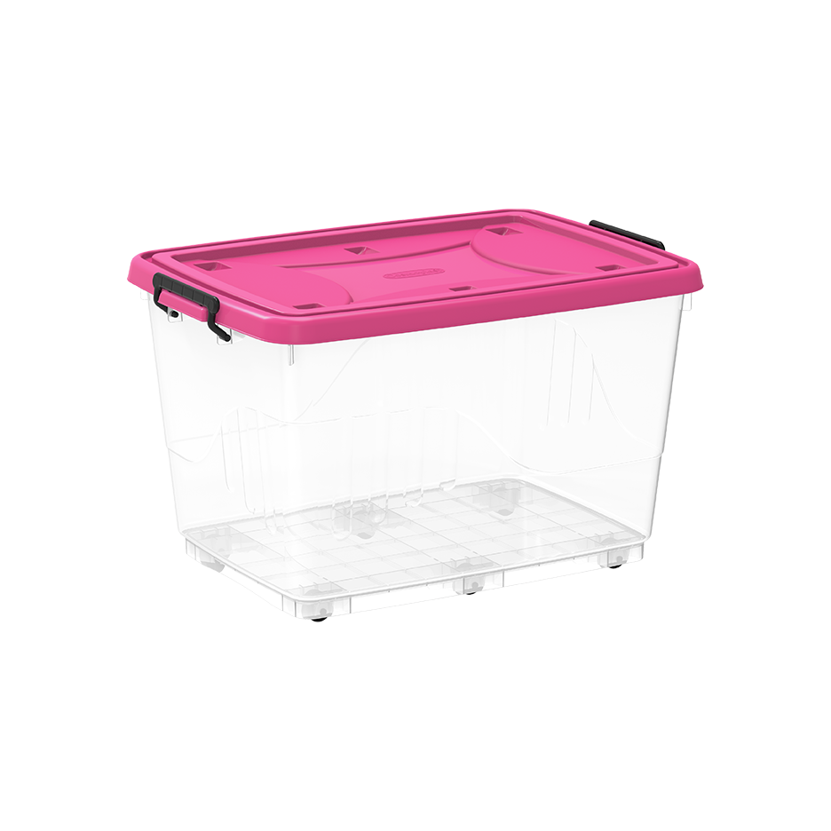 82L Clear Plastic Storage Box with Wheels & Lockable Lid