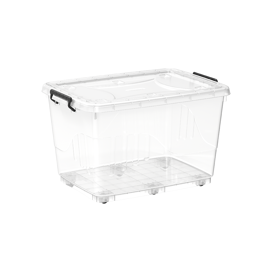 82L Clear Plastic Storage Box with Wheels & Lockable Lid