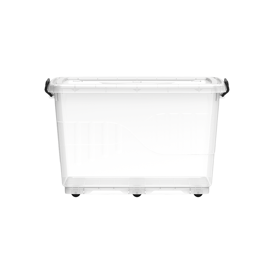 82L Clear Plastic Storage Box with Wheels & Lockable Lid