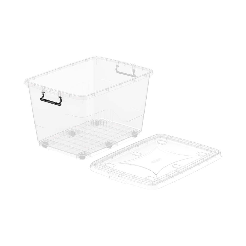 82L Clear Plastic Storage Box with Wheels & Lockable Lid