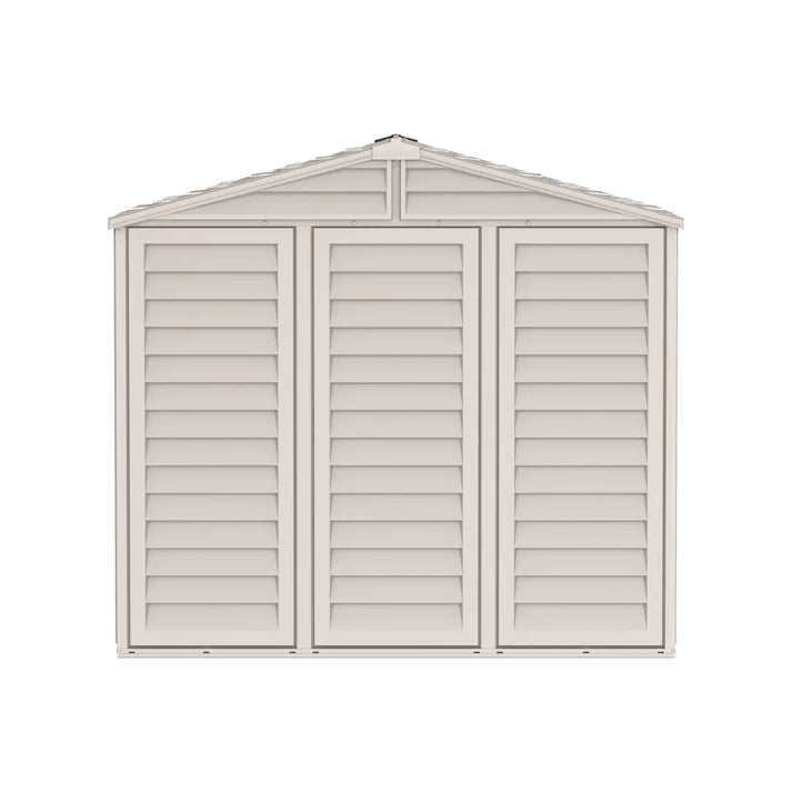 StoreAll 8x6ft Resin Garden Storage Shed with FREE Shelving Rack 4 Adobe