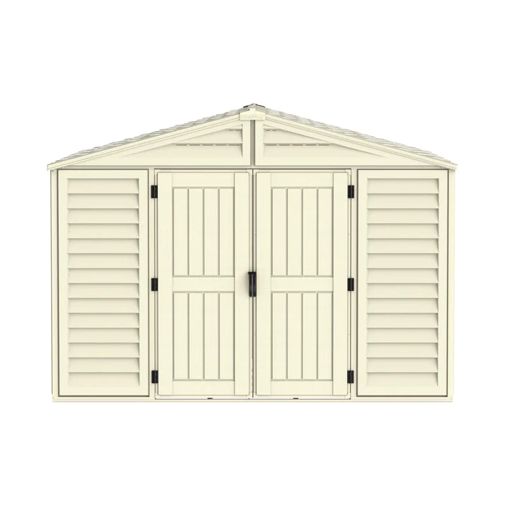 WoodBridge 10.5x10.5ft Resin Garden Storage Shed with FREE Shelving Rack 4