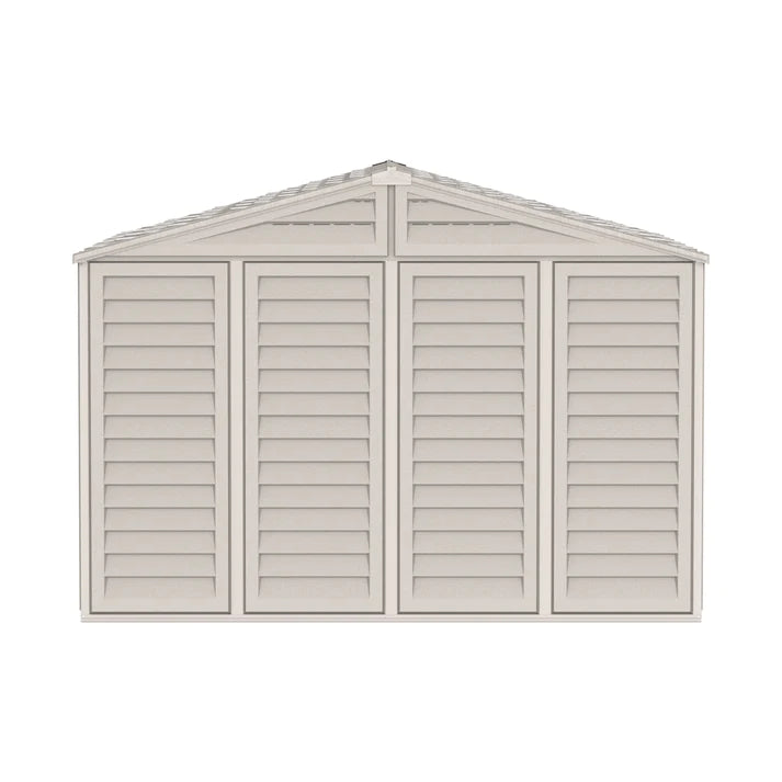 WoodBridge 10.5x10.5ft Resin Garden Storage Shed with FREE Shelving Rack 4