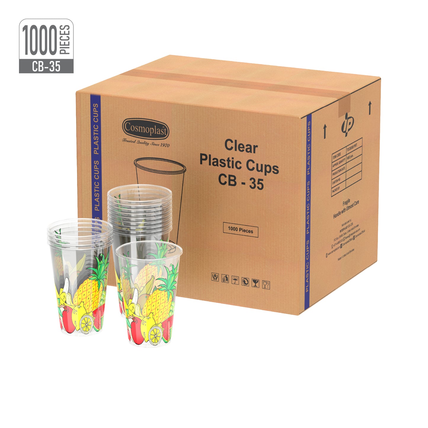 12 oz CB35 Clear Plastic Cups with Print Carton of 1000