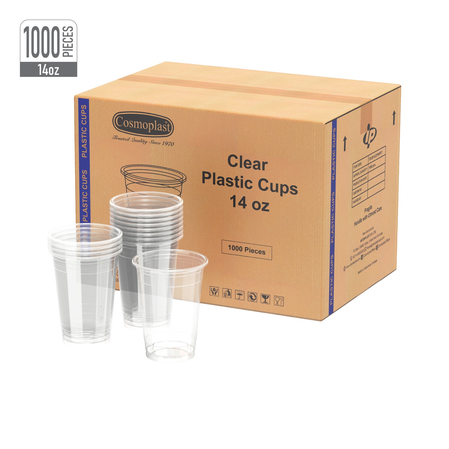 14 oz Clear Plastic Cups Carton of 1000