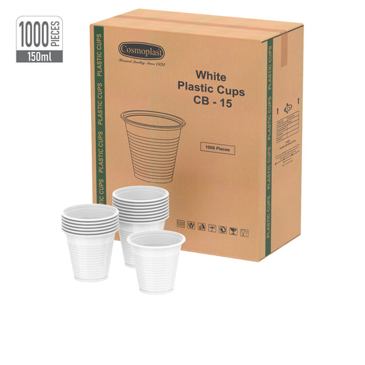 150 ml White Plastic Cups Carton of 1000