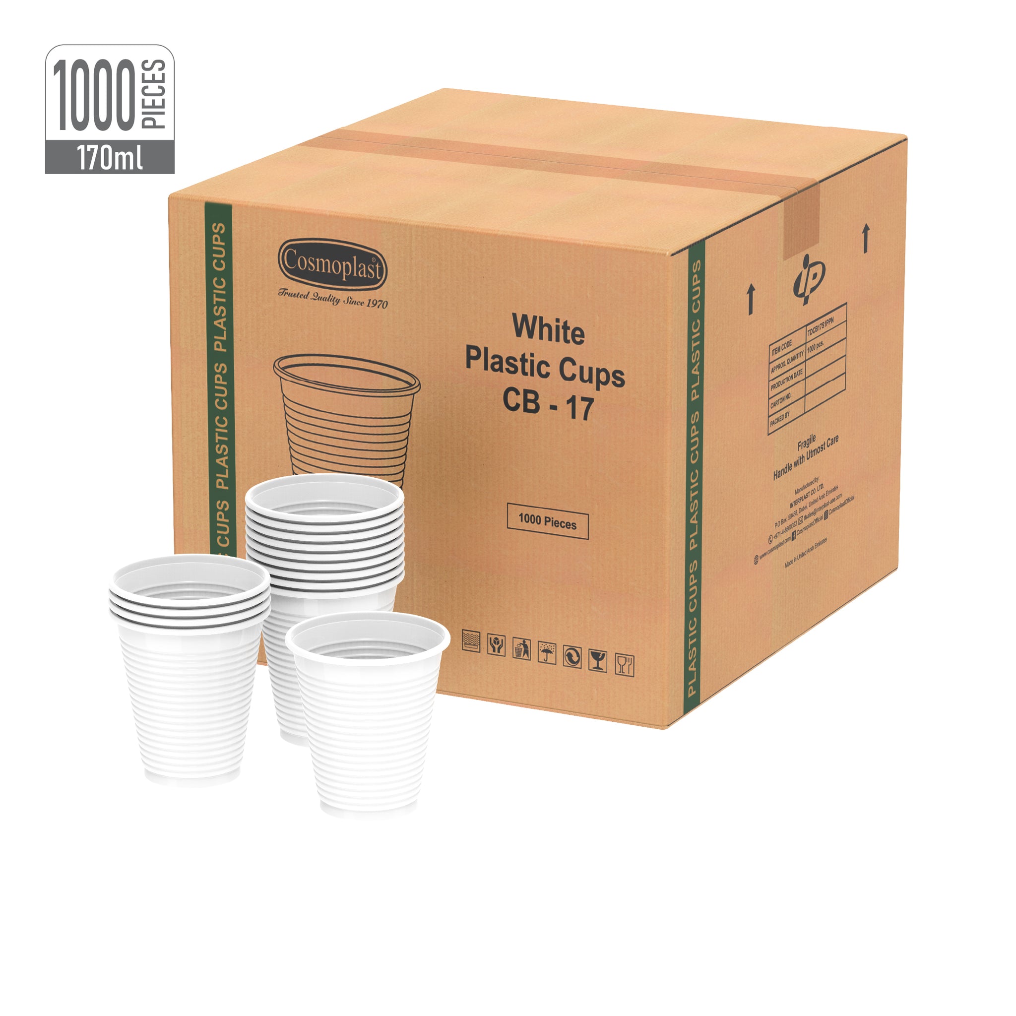 Cosmoplast Wholesale Plastic Cups 5.7 oz. White 1000 Pcs. Cosmoplast UAE