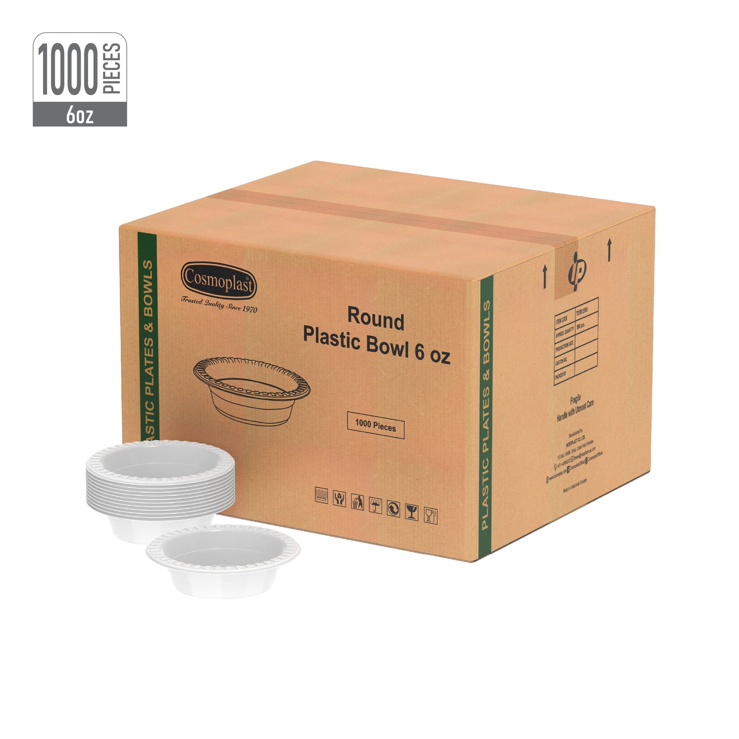 6 oz Carton of 1000 Plastic Round Bowls
