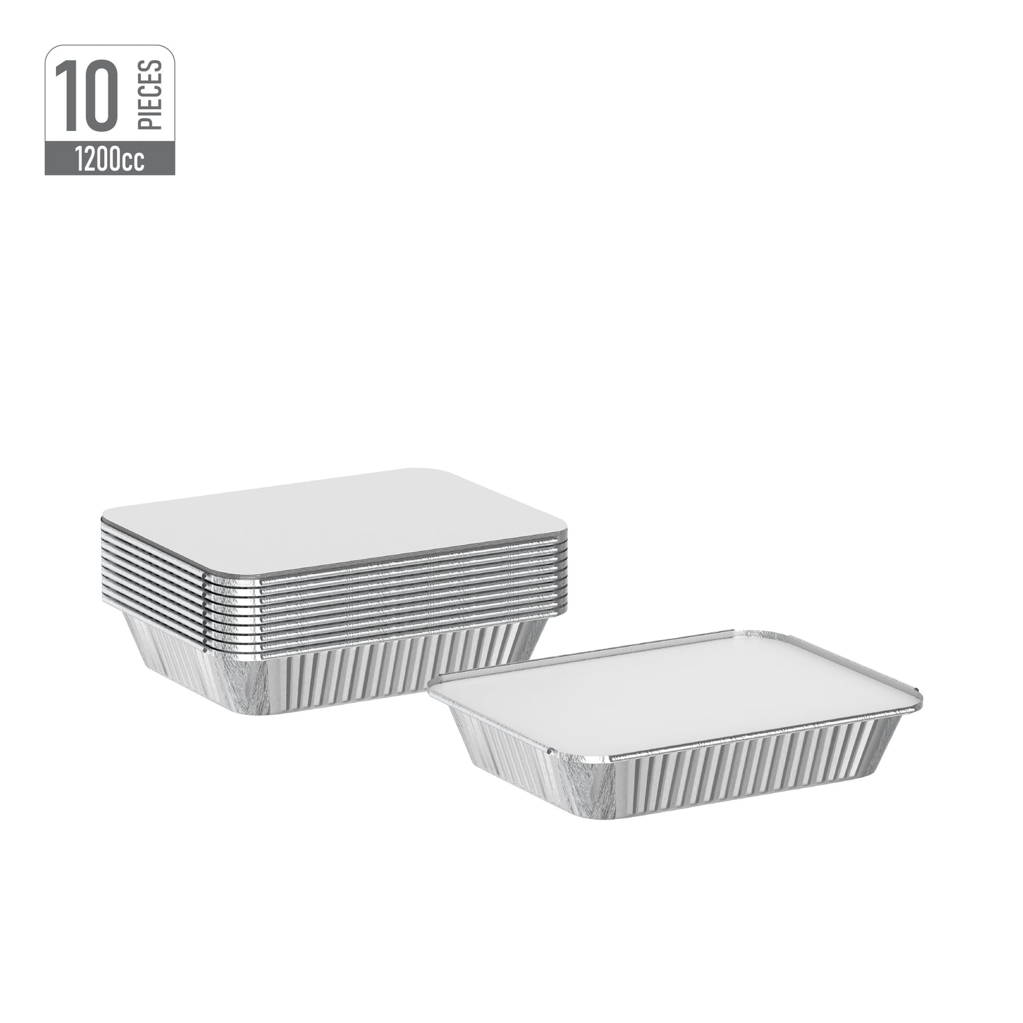 1200 cc Pack of 10 Aluminium Containers with Lids