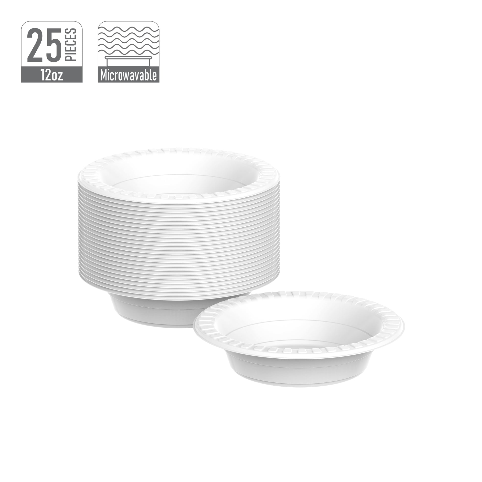 12 oz Pack of 25 Plastic Round Bowls