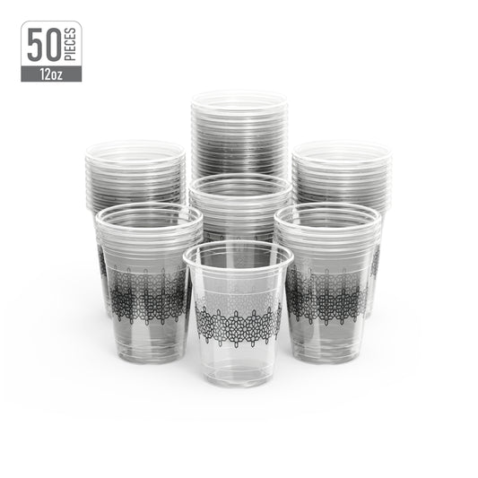 12 oz Clear Plastic Cups with Ethnic Patterns Print Pack of 10