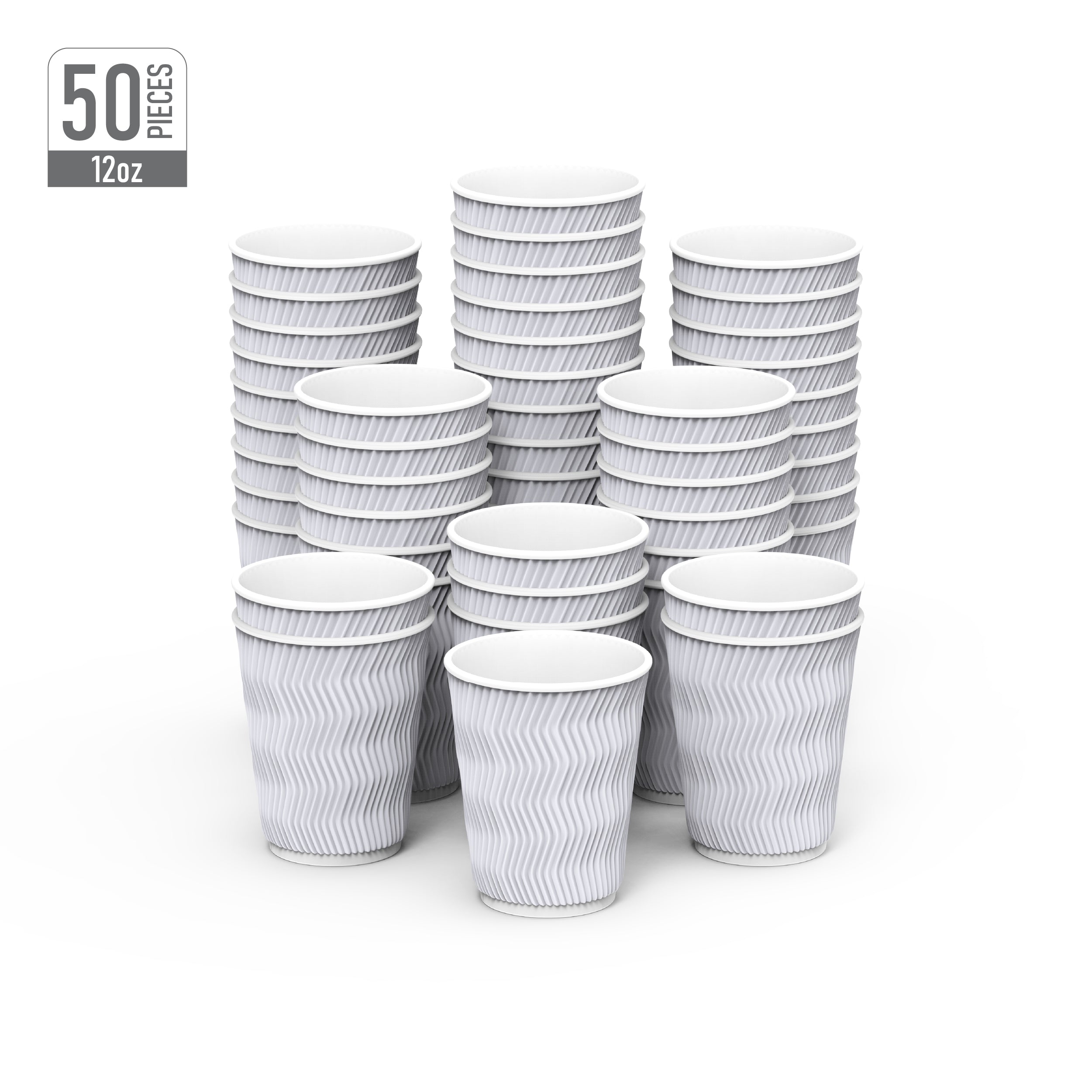 12 oz White Rippled Paper Coffee Cups Pack of 50