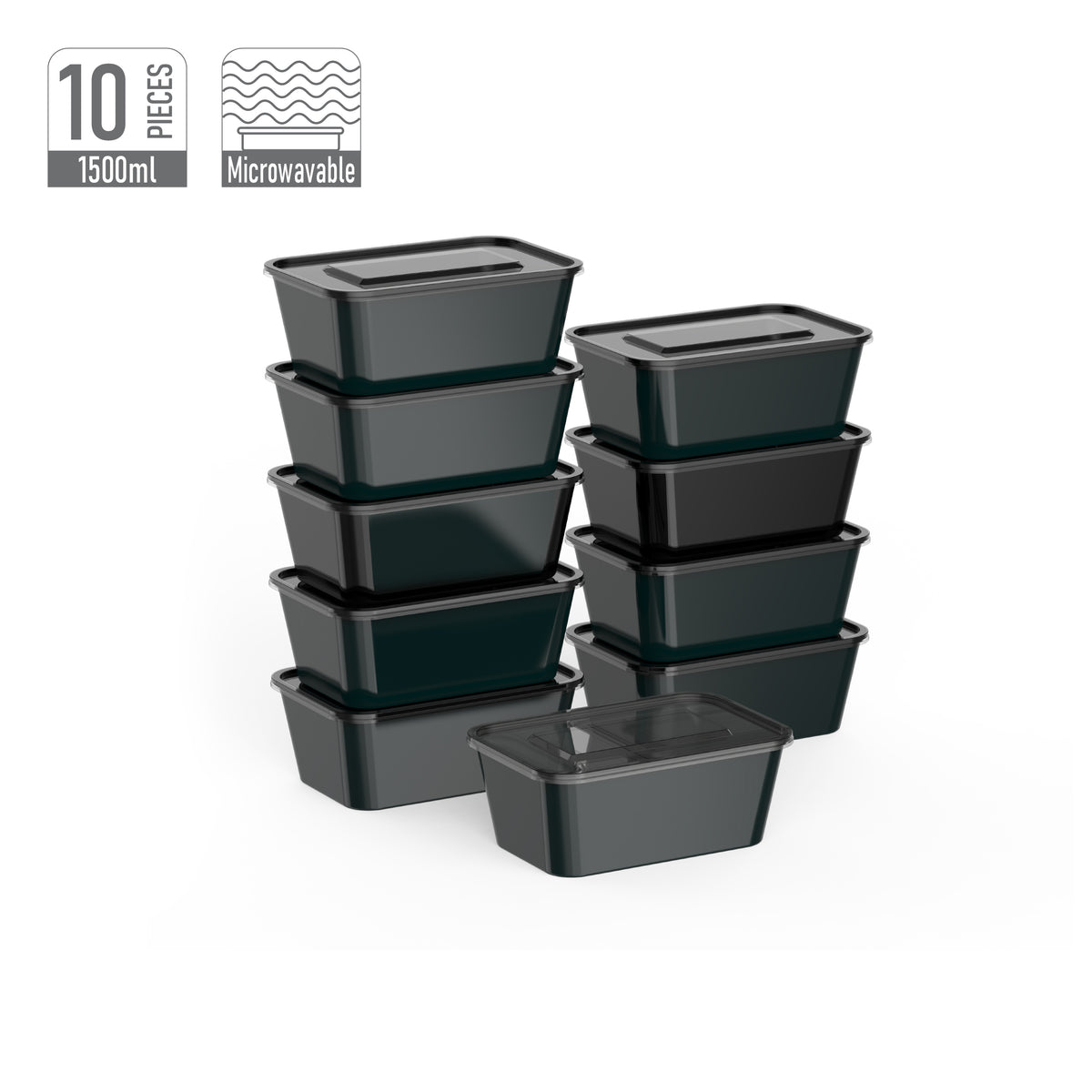 Rectangular Container 1500 Cosmoplast Microwave Plastic Rectangle Containers 1500 ml Black with ...