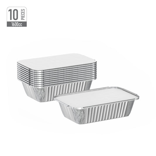 1600 cc Pack of 10 Aluminium Containers with Lids
