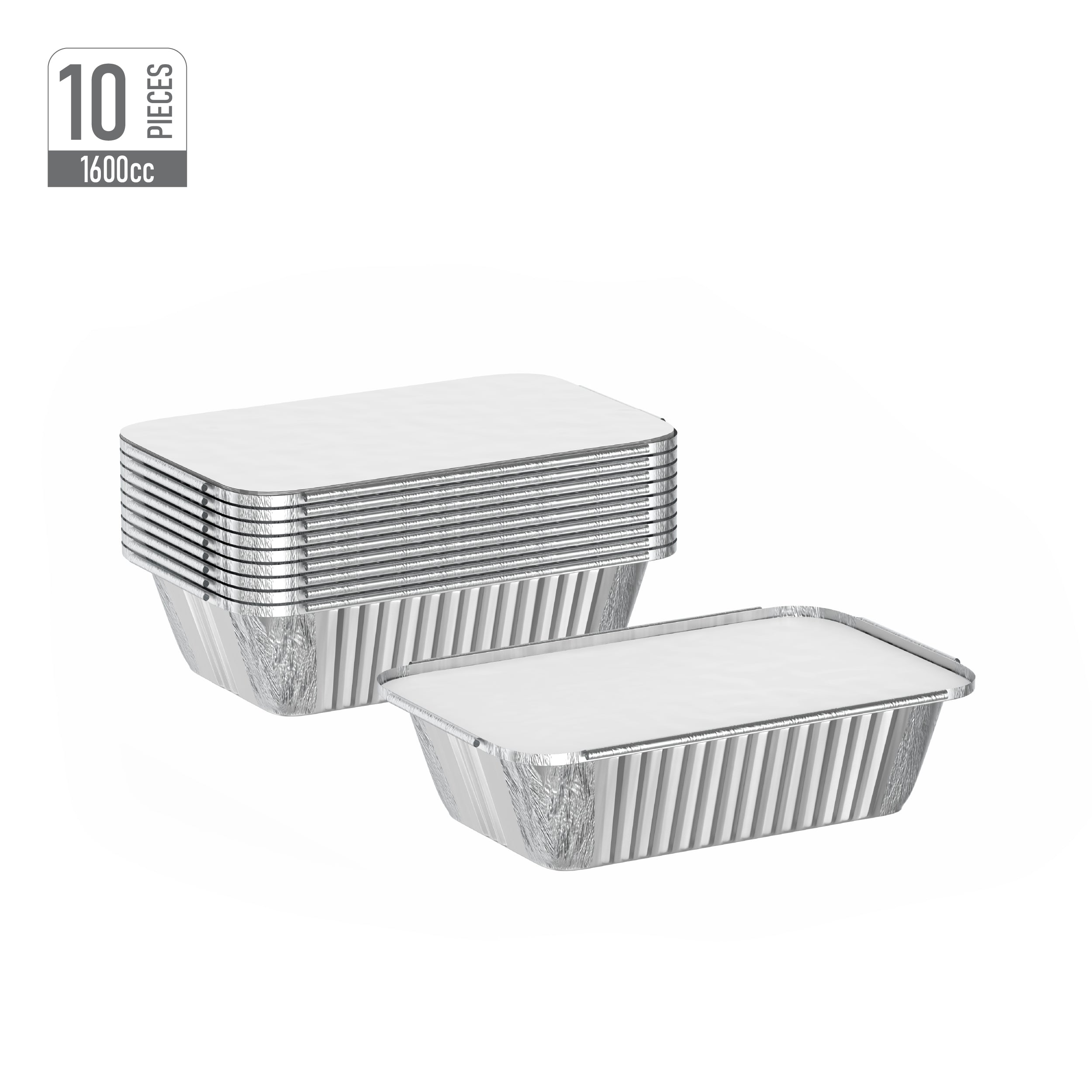 1600 cc Pack of 10 Aluminium Containers with Lids