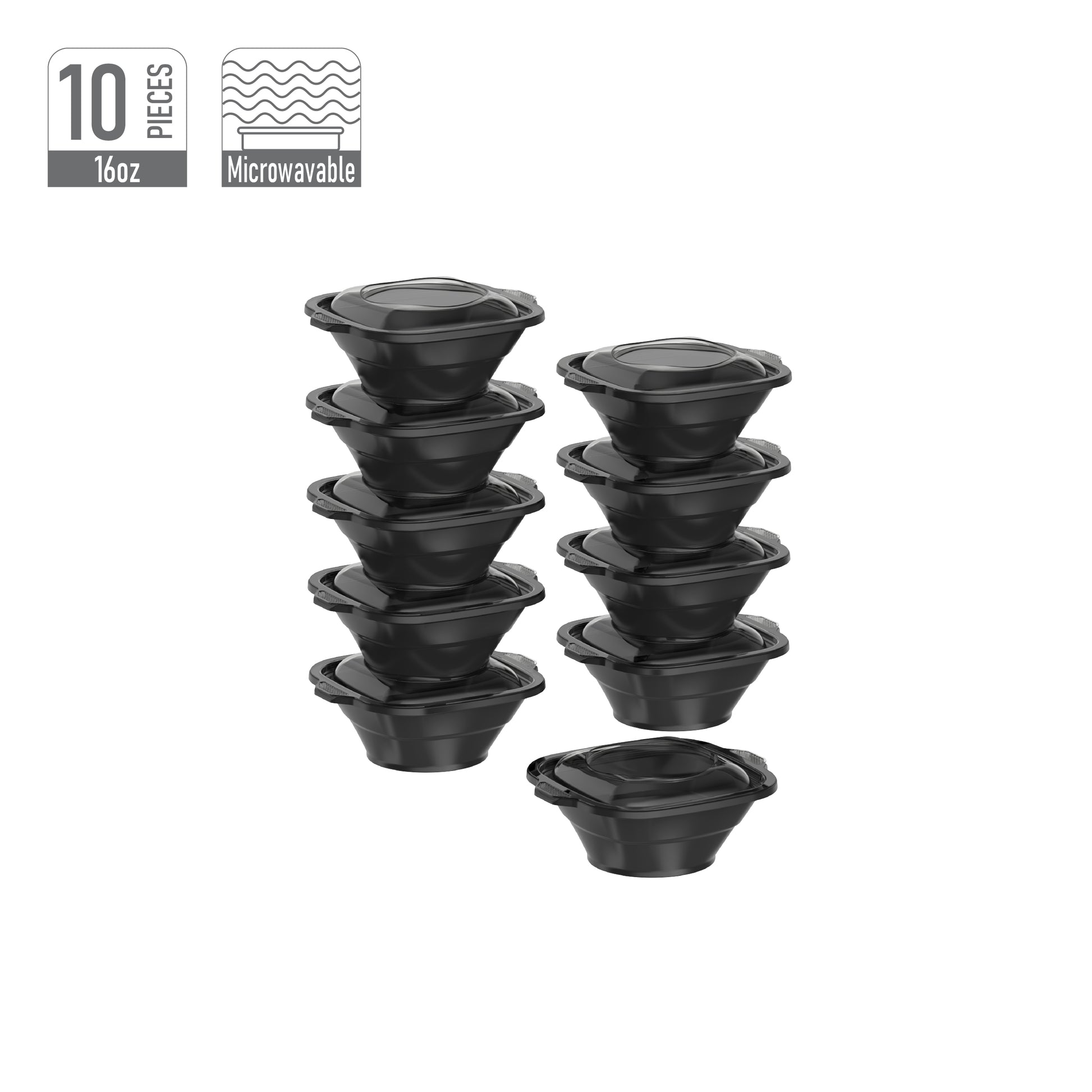 16 oz Pack of 10 Square Microwave Bowls with Clear Lids