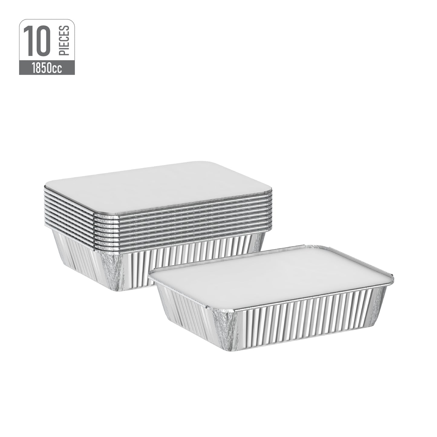 1850 cc Pack of 10 Aluminium Containers with Lids
