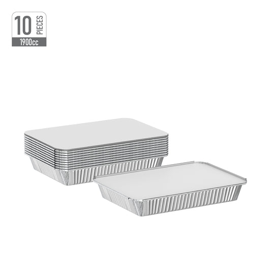 1900 cc Pack of 10 Aluminium Containers with Lids