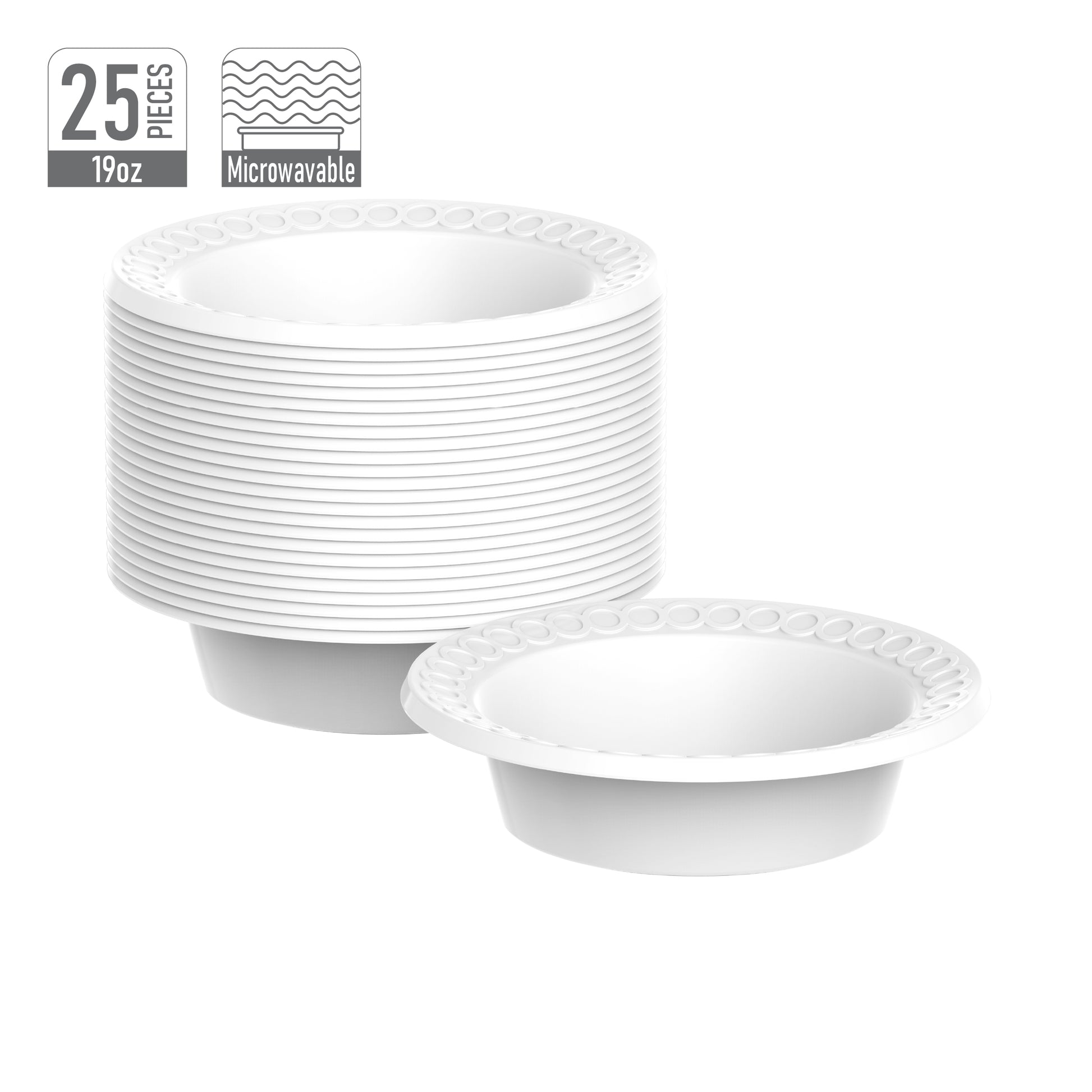 19 oz Pack of 25 Plastic Round Bowls
