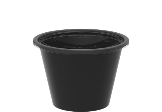 2.5 oz Pack of 100 Black Sauce Cups with Clear Lids