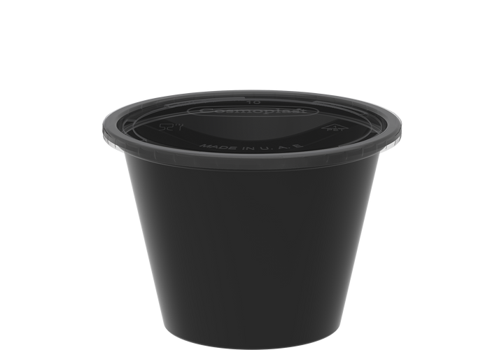 2.5 oz Pack of 100 Black Sauce Cups with Clear Lids