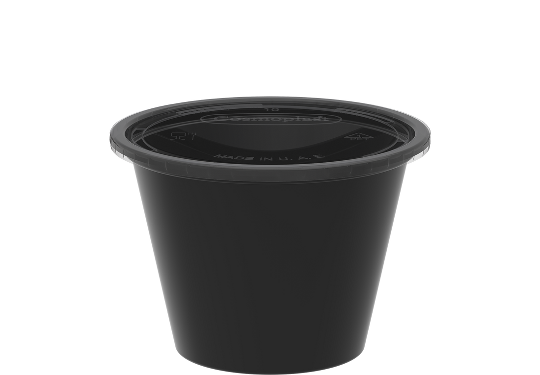 2.5 oz Carton of 2000 Black Sauce Cups with Clear Lids
