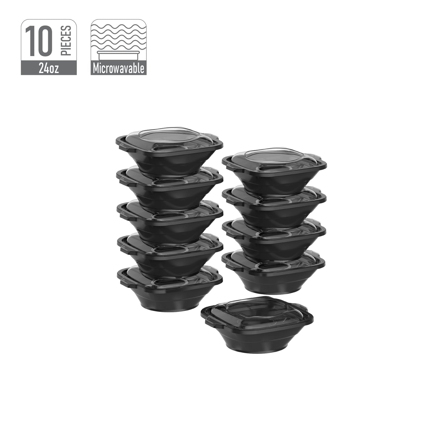 24 oz Pack of 10 Square Microwave Bowls with Clear Lids