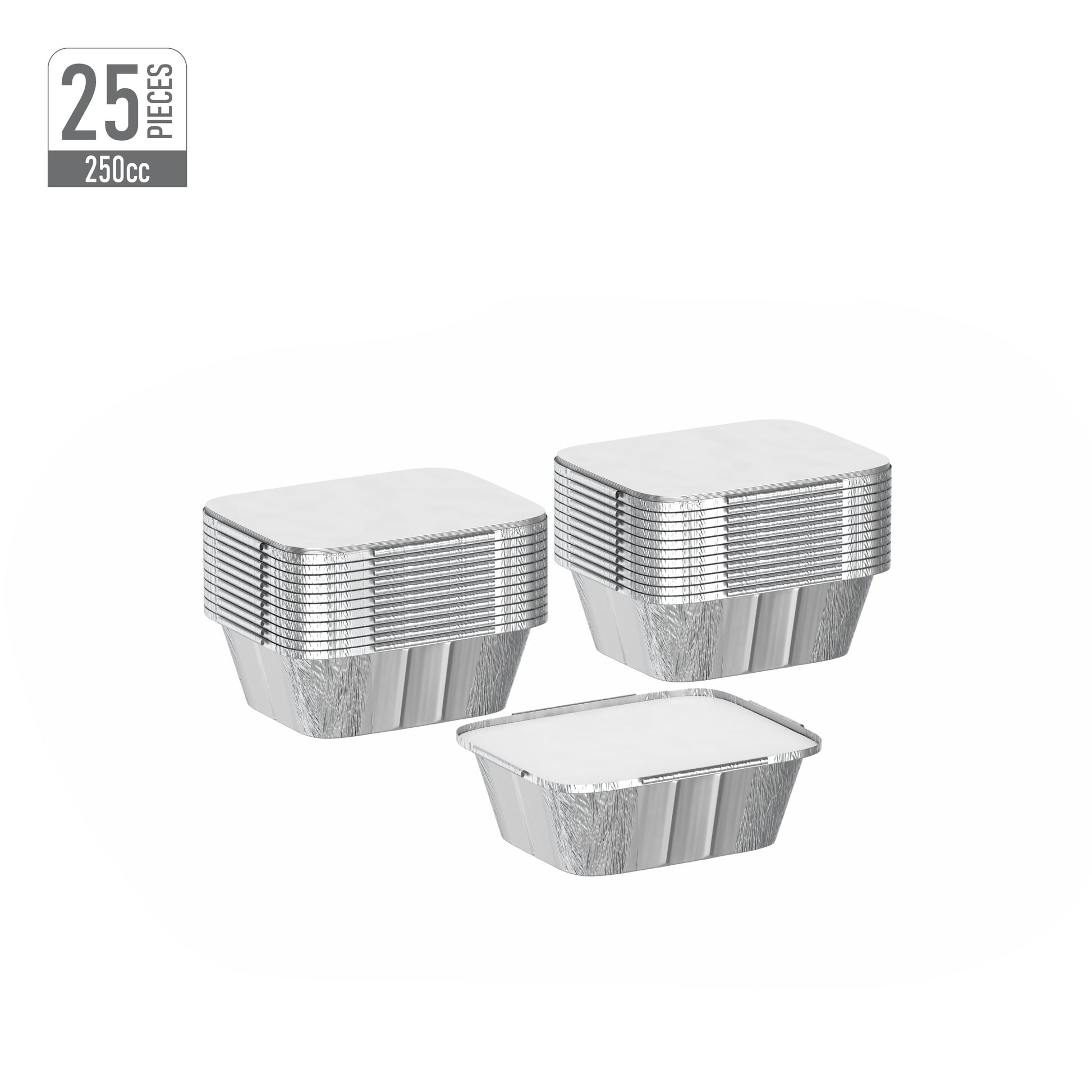 250 cc Pack of 25 Aluminium Containers with Lids