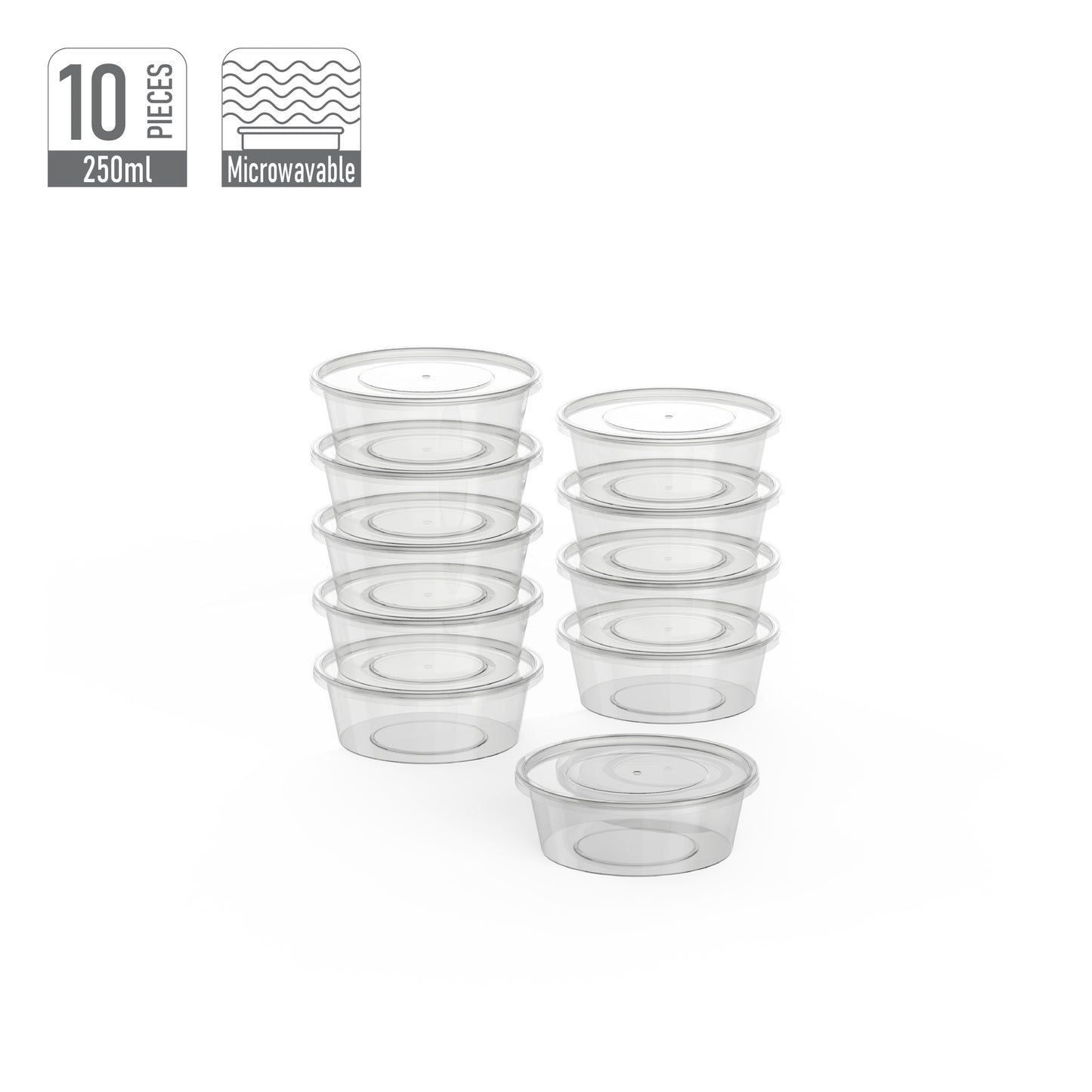 250 ml Pack of 10 Clear Microwave Containers with Clear Lids