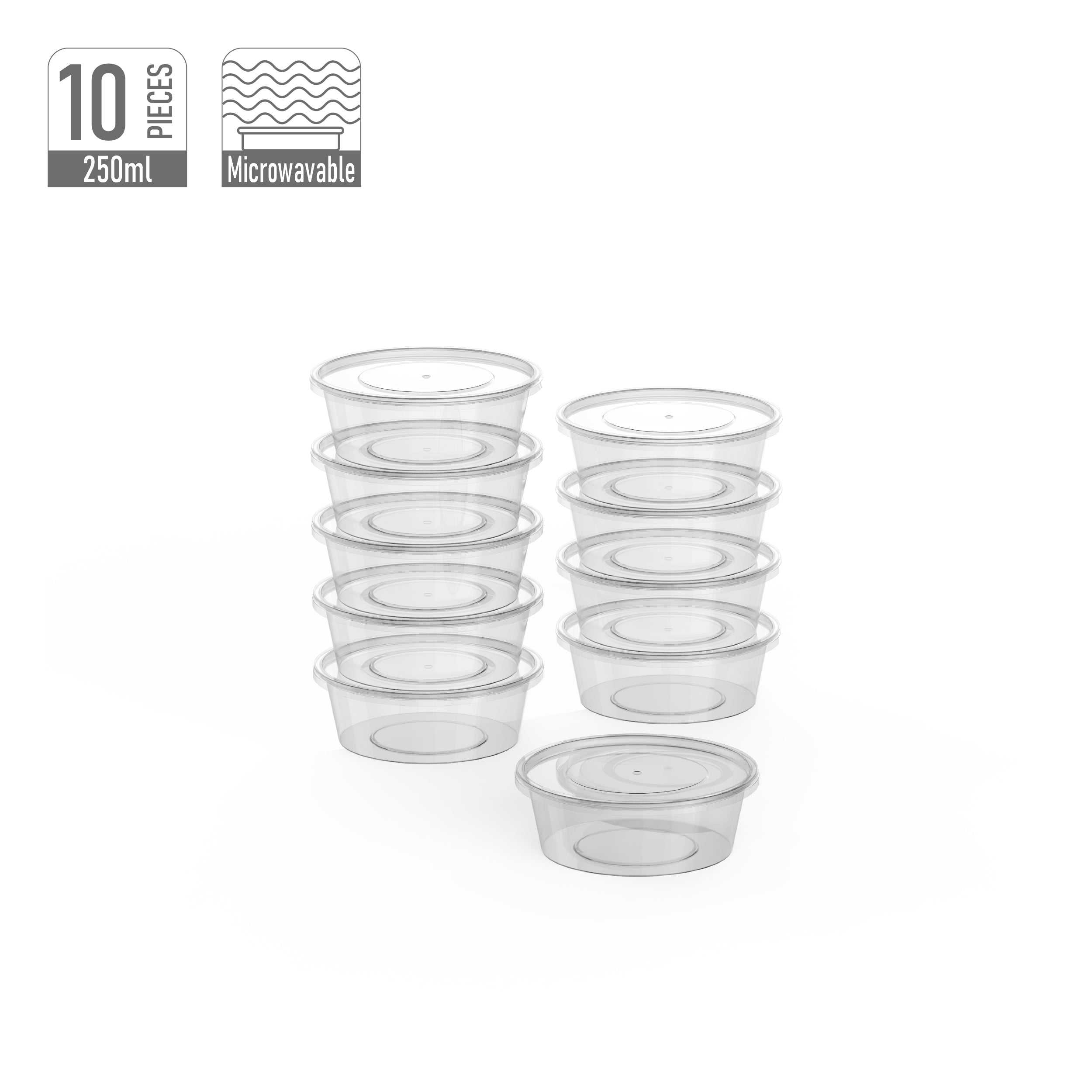 250 ml Pack of 10 Clear Microwave Containers with Clear Lids