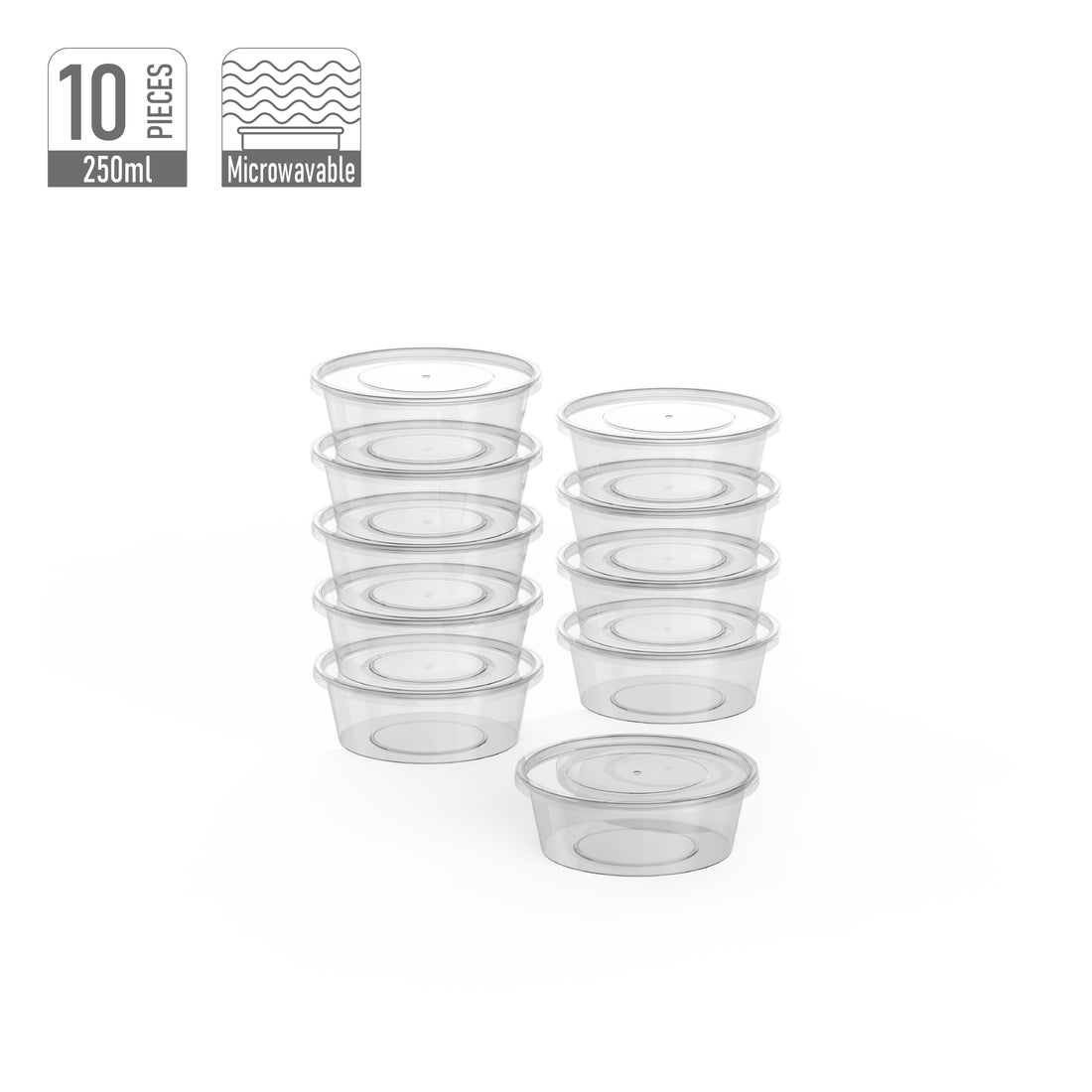 250 ml Pack of 10 Clear Microwave Containers with Clear Lids