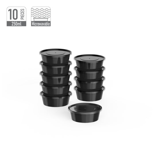250 ml Pack of 10 Black Microwave Containers with Clear Lids