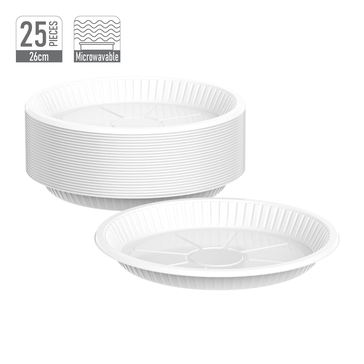 1 Compartment Pack of 25 White 26 cm Plastic Plates
