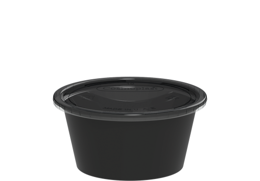 2 oz Pack of 100 Black Sauce Cups with Clear Lids