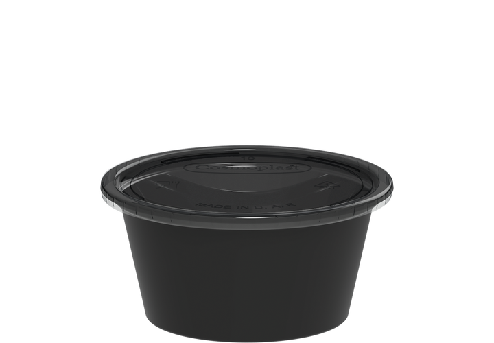 2 oz Pack of 100 Black Sauce Cups with Clear Lids