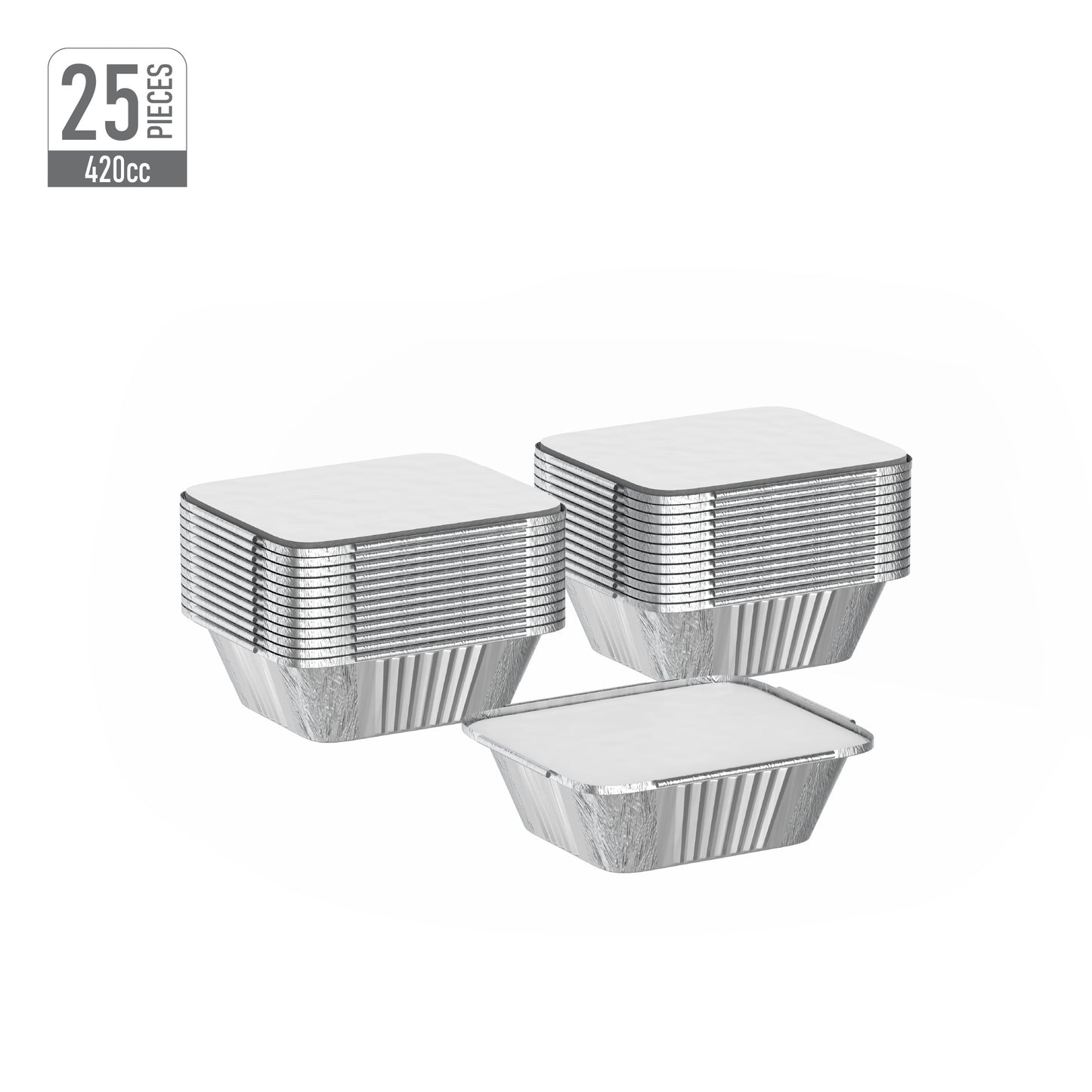 420 cc Pack of 25 Aluminium Containers with Lids