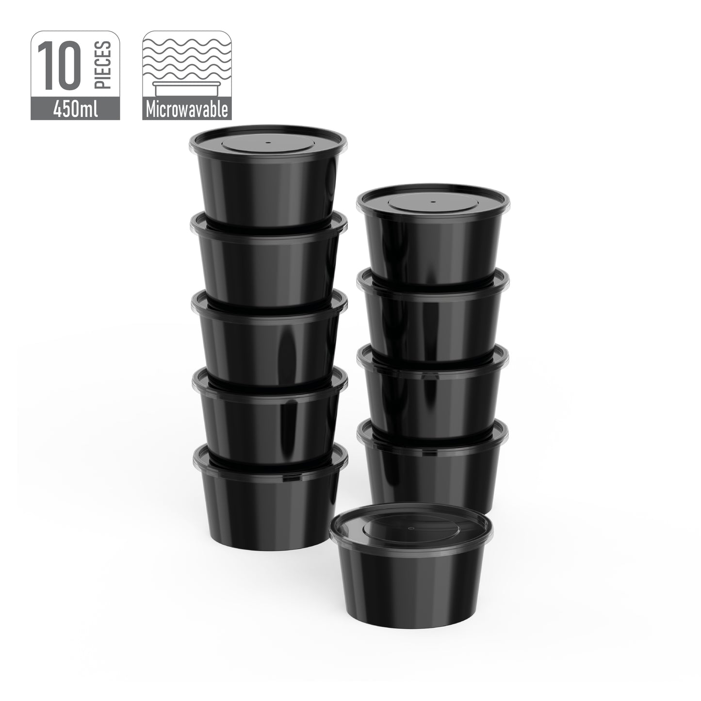 450 ml Pack of 10 Black Microwave Containers with Clear Lids