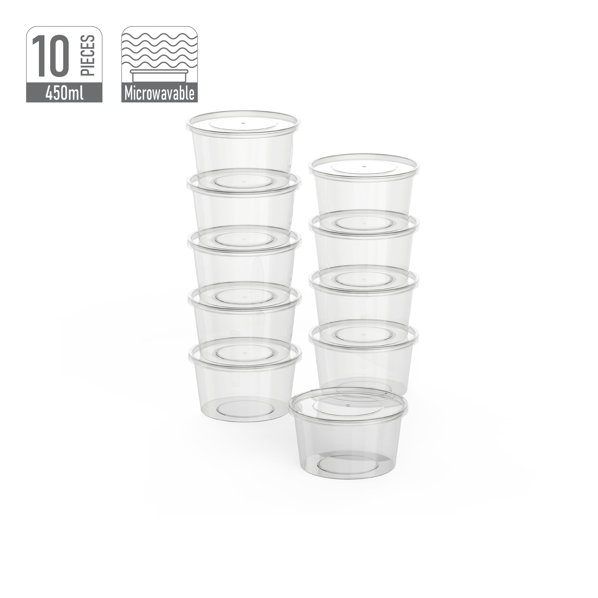 450 ml Pack of 10 Clear Microwave Containers with Clear Lids