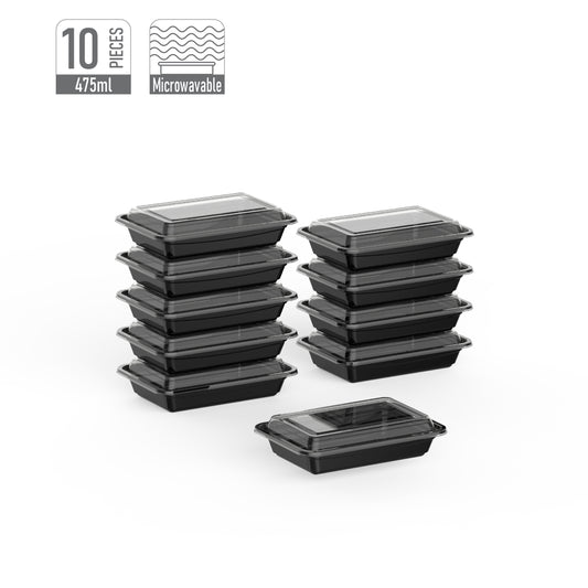475 ml Pack of 10 RE16 Black Microwave Containers with Clear Lids