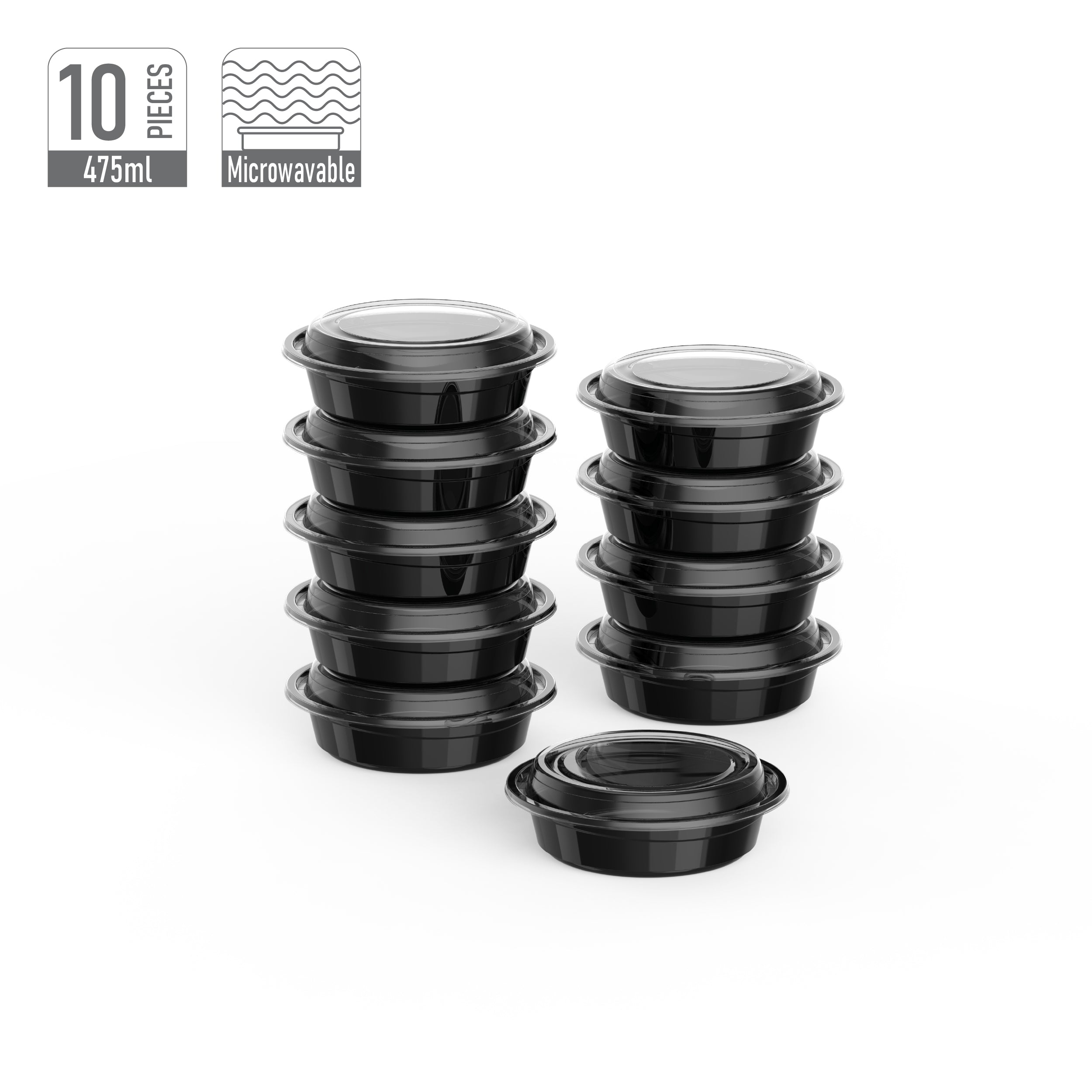 Ro16 Container 475 ml Pack of 10 RO16 Black Microwave Containers with Clear Lids ...