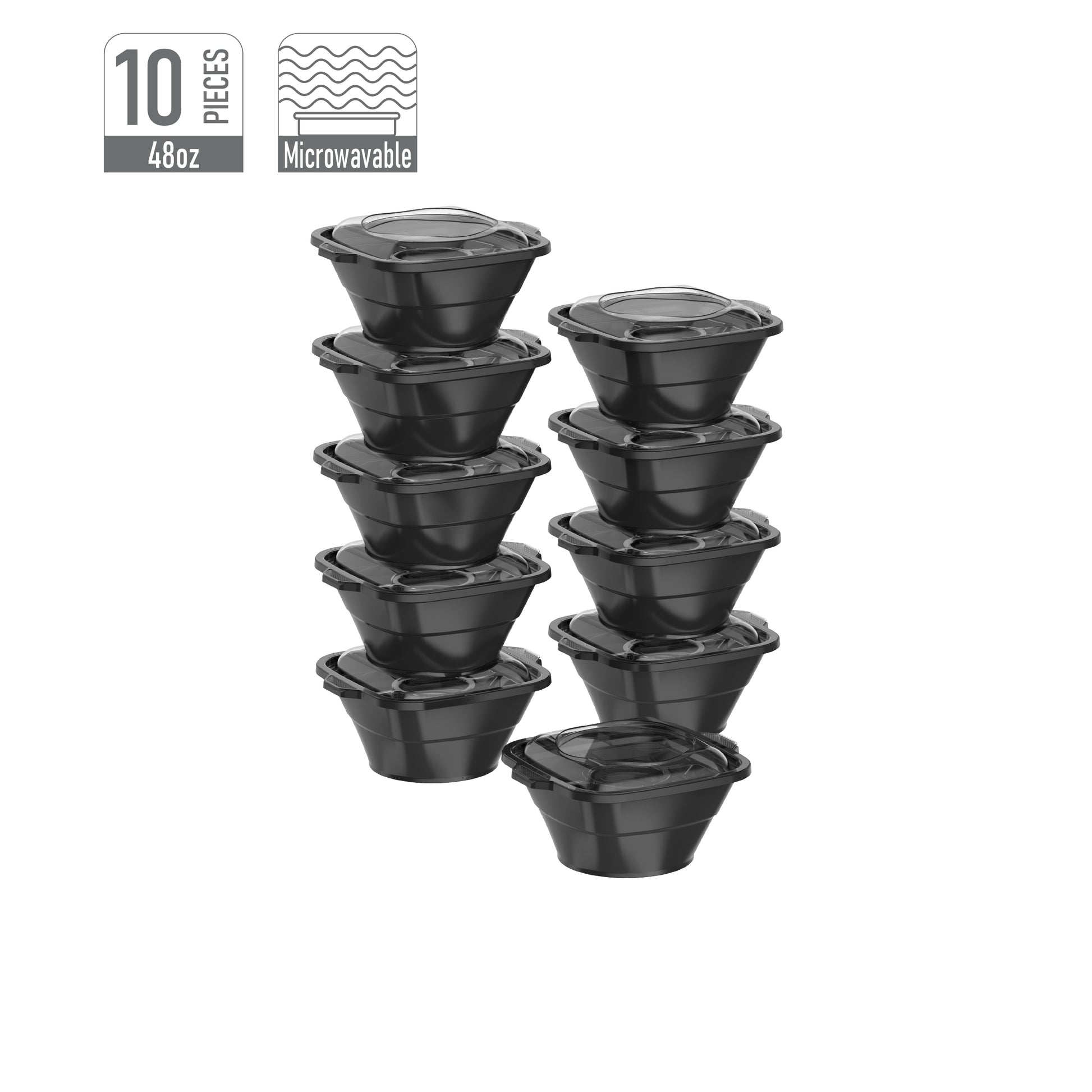 48 oz Pack of 10 Square Microwave Bowls with Clear Lids
