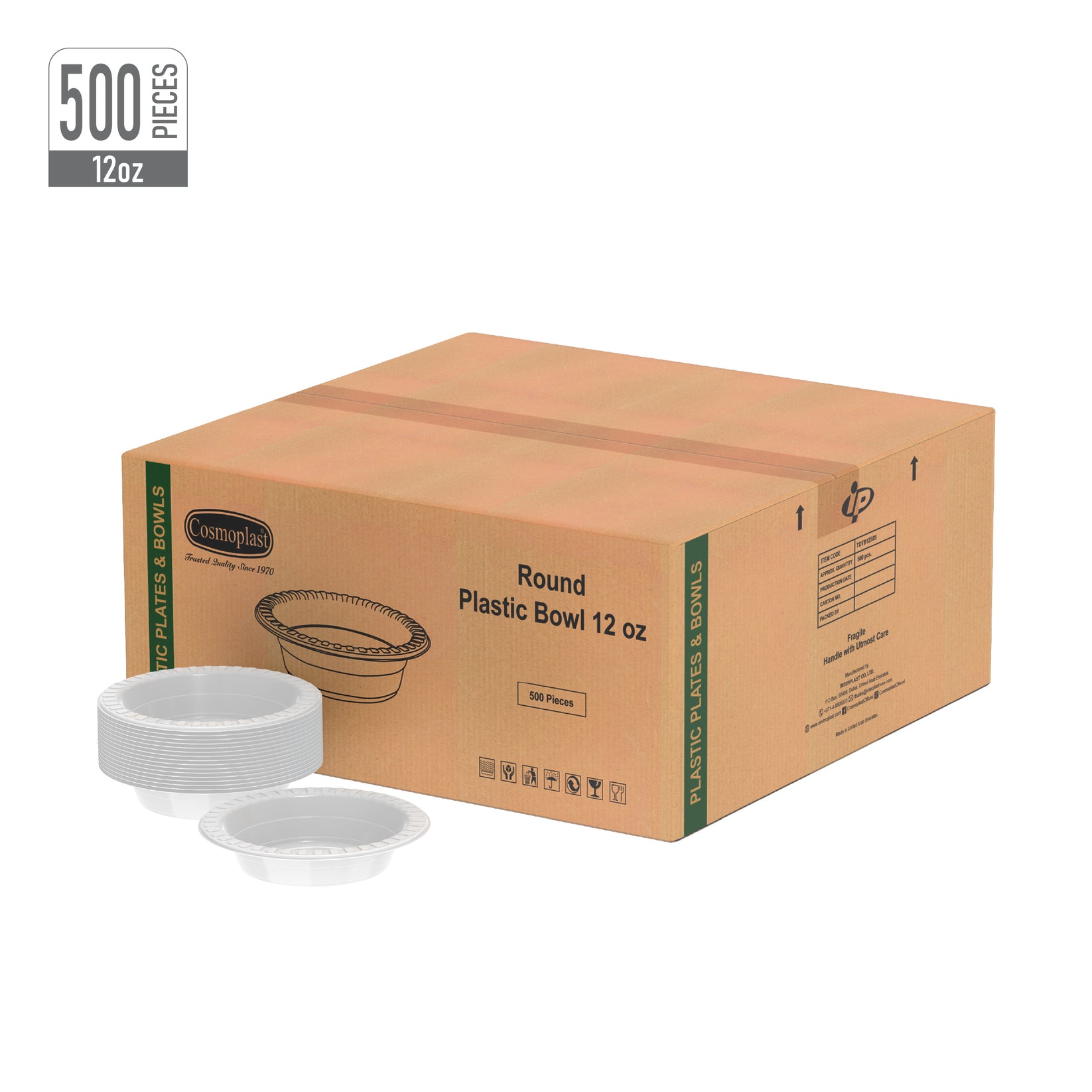 Cosmoplast Wholesale Plastic Round Bowls 12 oz 500 Pcs. Cosmoplast UAE