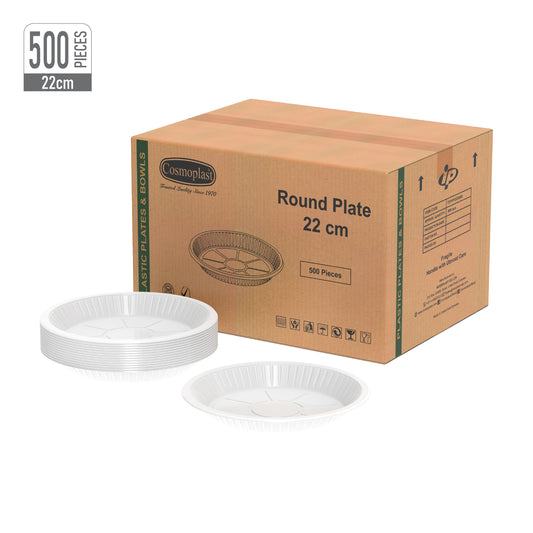 1 Compartment Carton of 500 White 22 cm Plastic Plates