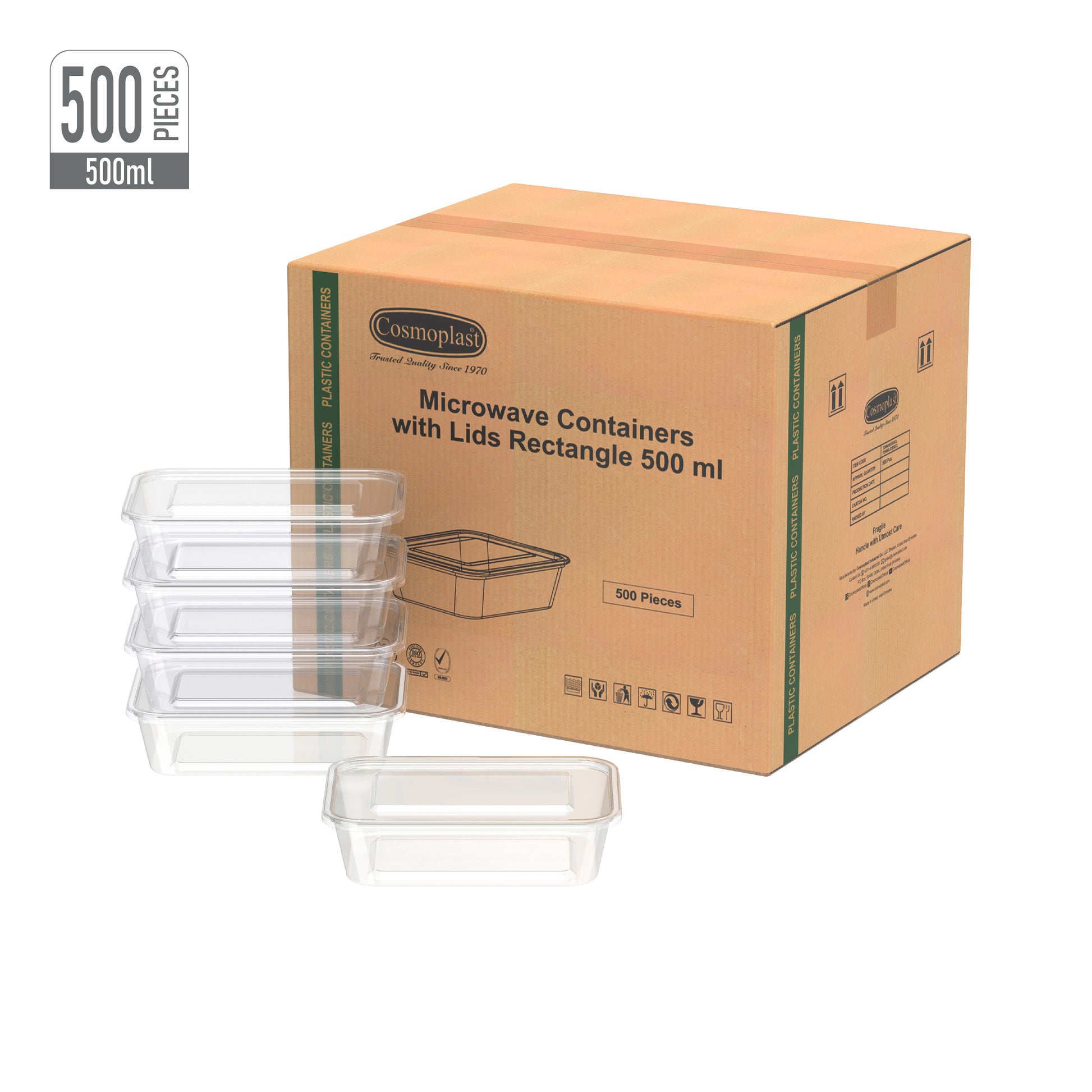 500 ml  Clear Microwave Containers with Clear Lids