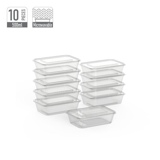 500 ml Pack of 10 Clear Microwave Containers with Clear Lids