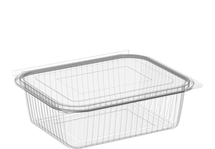 64 oz Pack of 5 Hinged Flat Plastic Containers