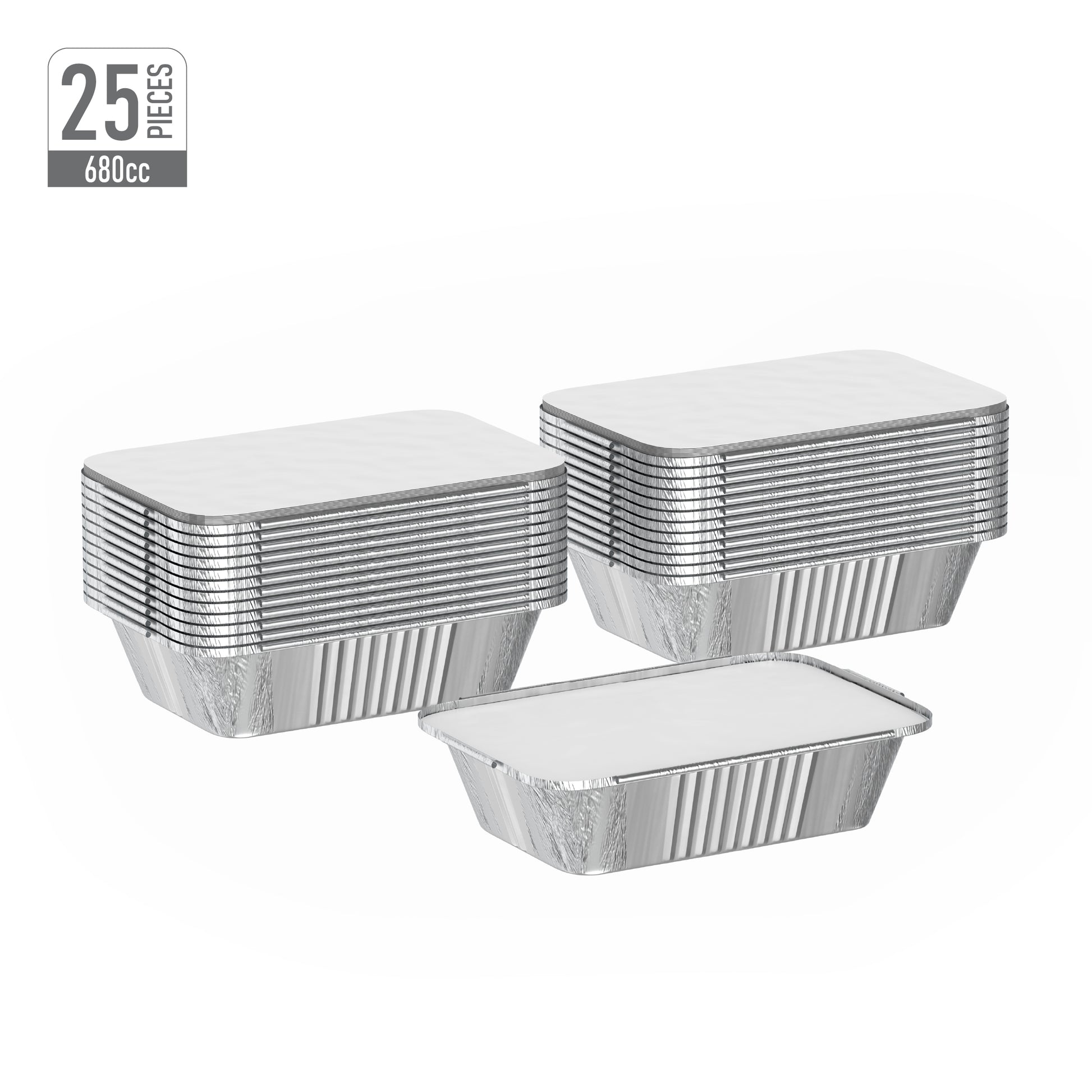 680 cc Pack of 25 Aluminium Containers with Lids