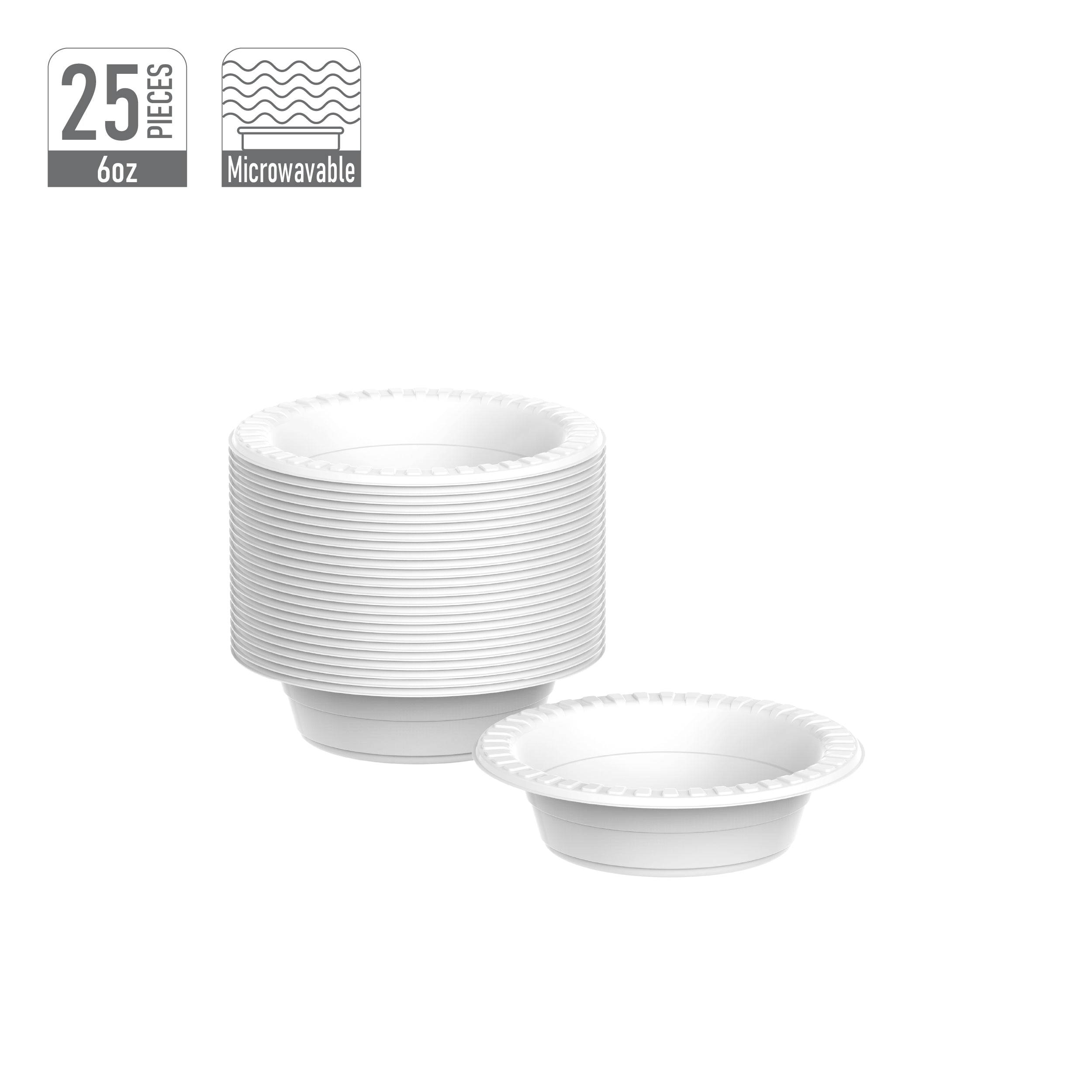 6 oz Pack of 25 Plastic Round Bowls