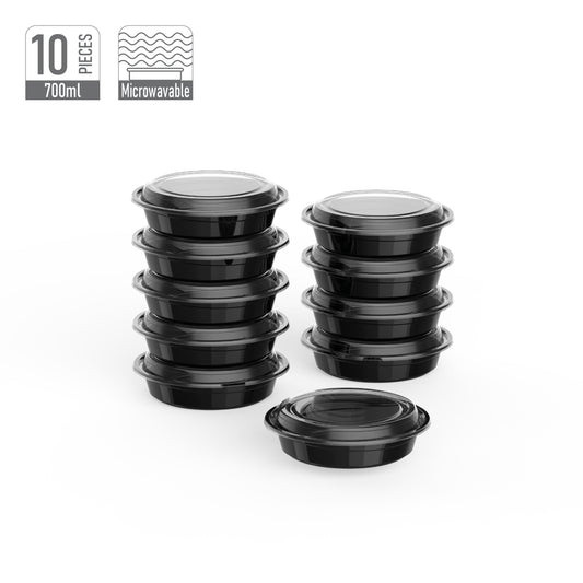 700 ml Pack of 10 RO24 Black Microwave Containers with Clear Lids