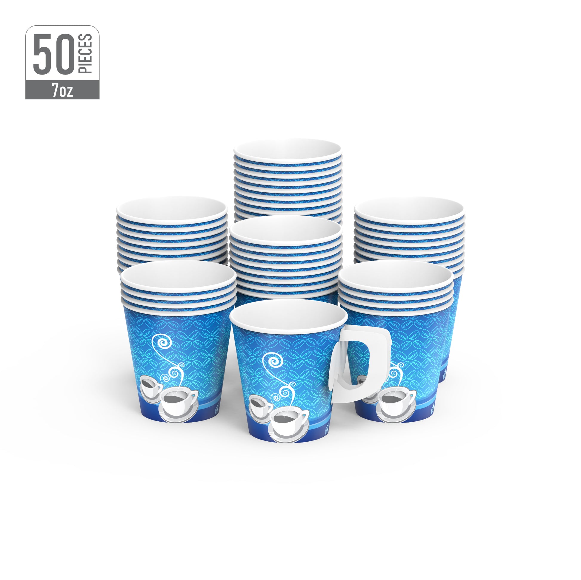7 oz Printed Paper Coffee Cups with Handle Pack of 50